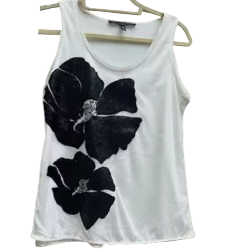White House Black Market floral embroidered sequin women's sleeveless blouse